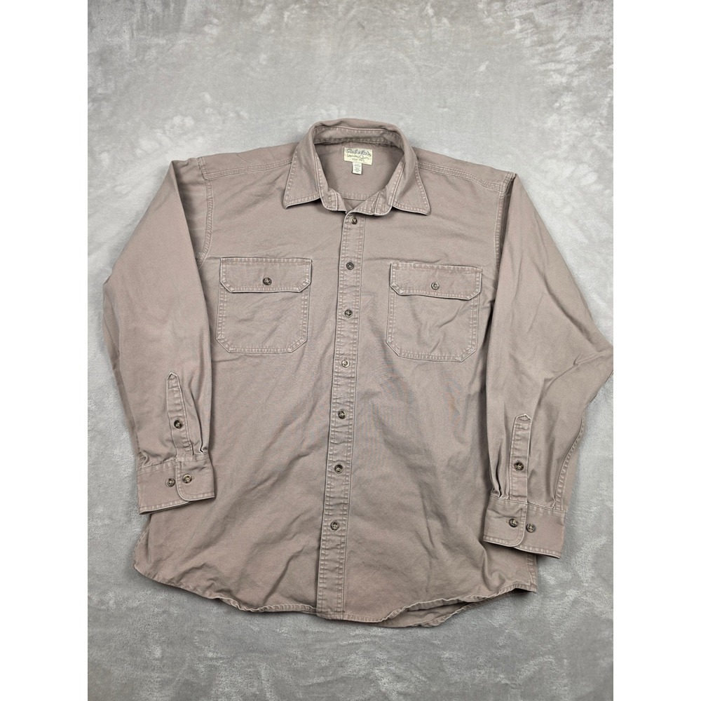 Cabelas Button Up Shirt Mens L Tall Brown Cotton Long Sleeve Pocket Workwear